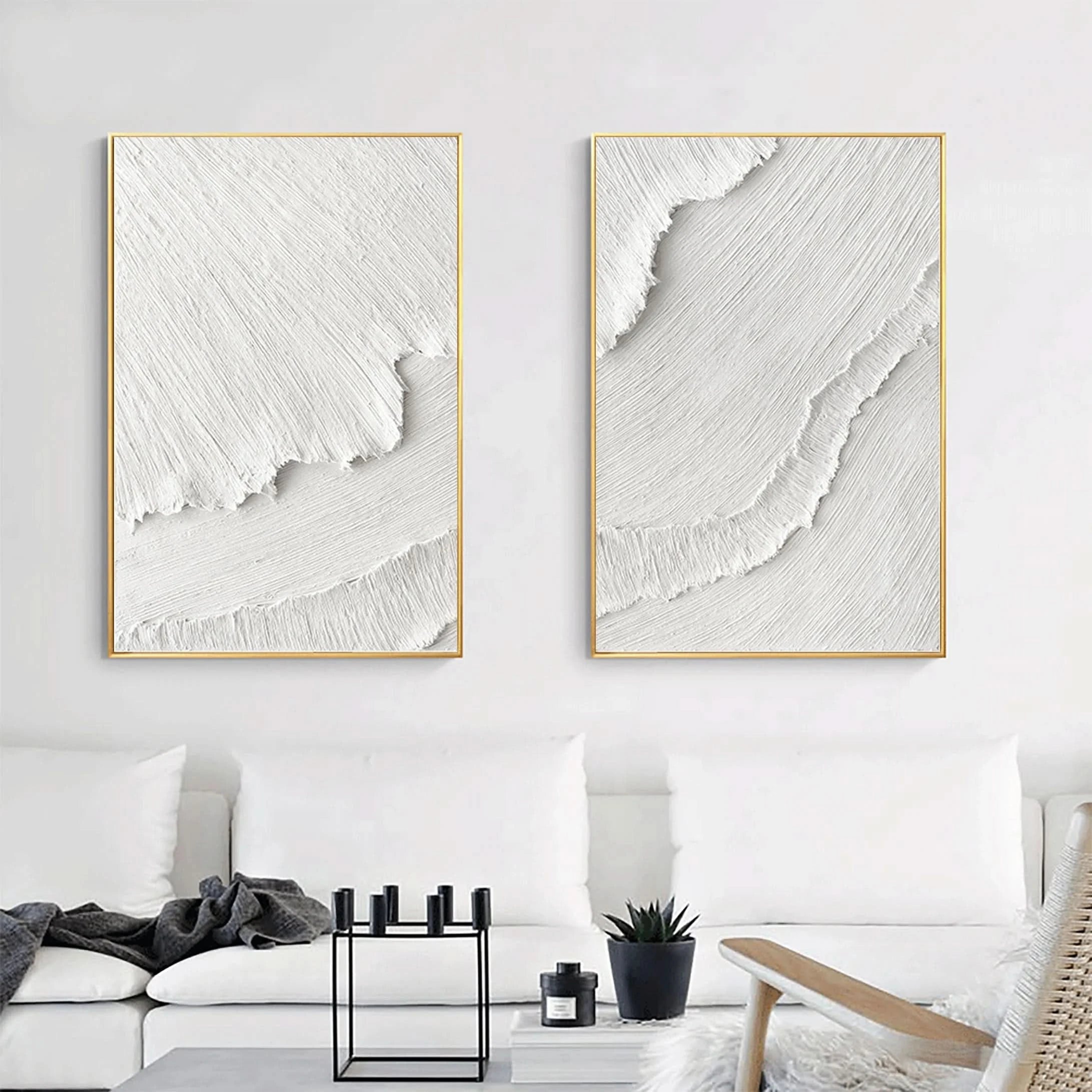 Set of 2 Plaster Art Large Painting Minimalistic Textured Wall Decor