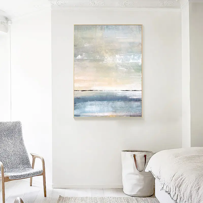 Colorful Ocean Sunset Abstract Painting On Canvas, Blue Marine Landscape Wall Art