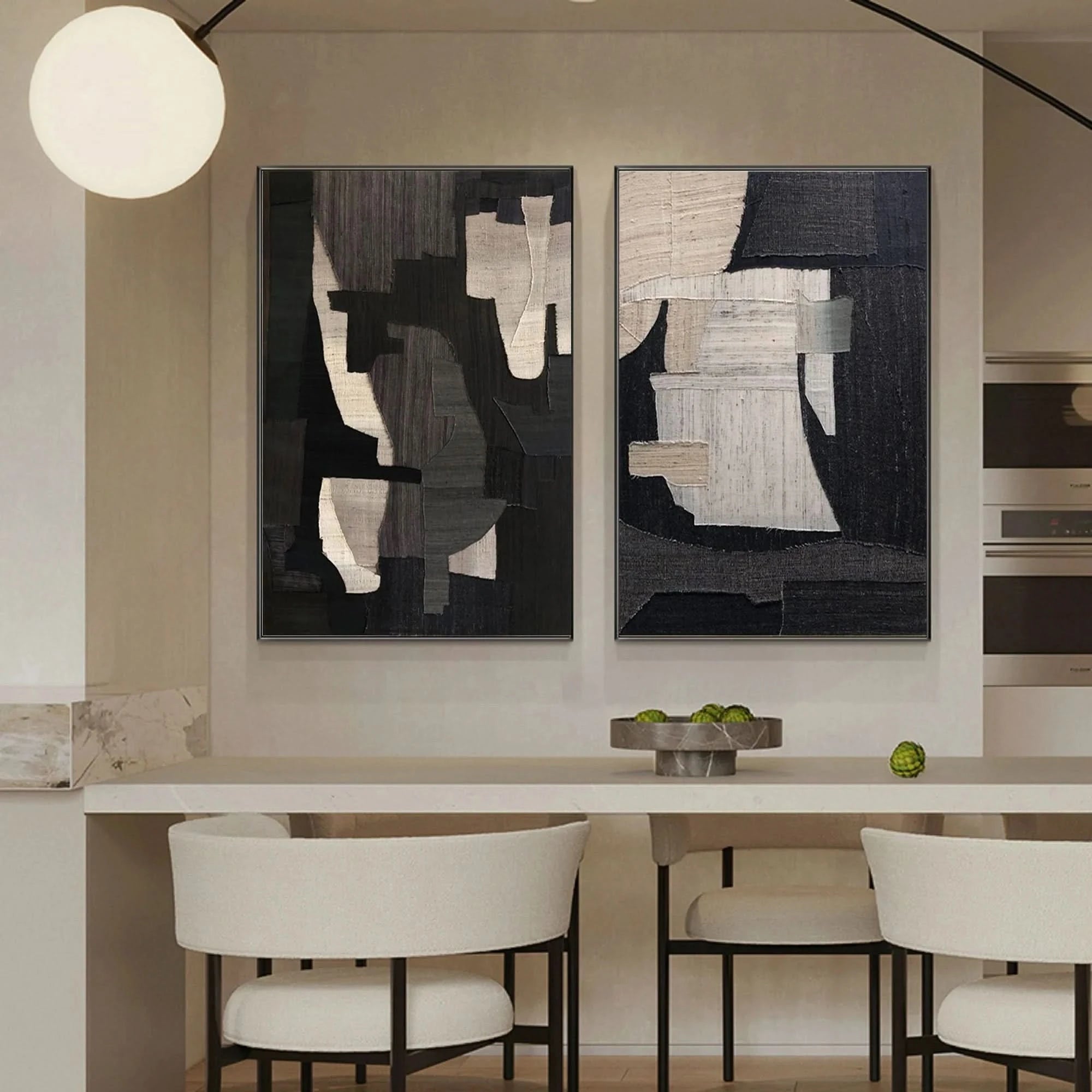 Geometric Wabi Sabi Abstract Painting Set of 2 for Room Decor
