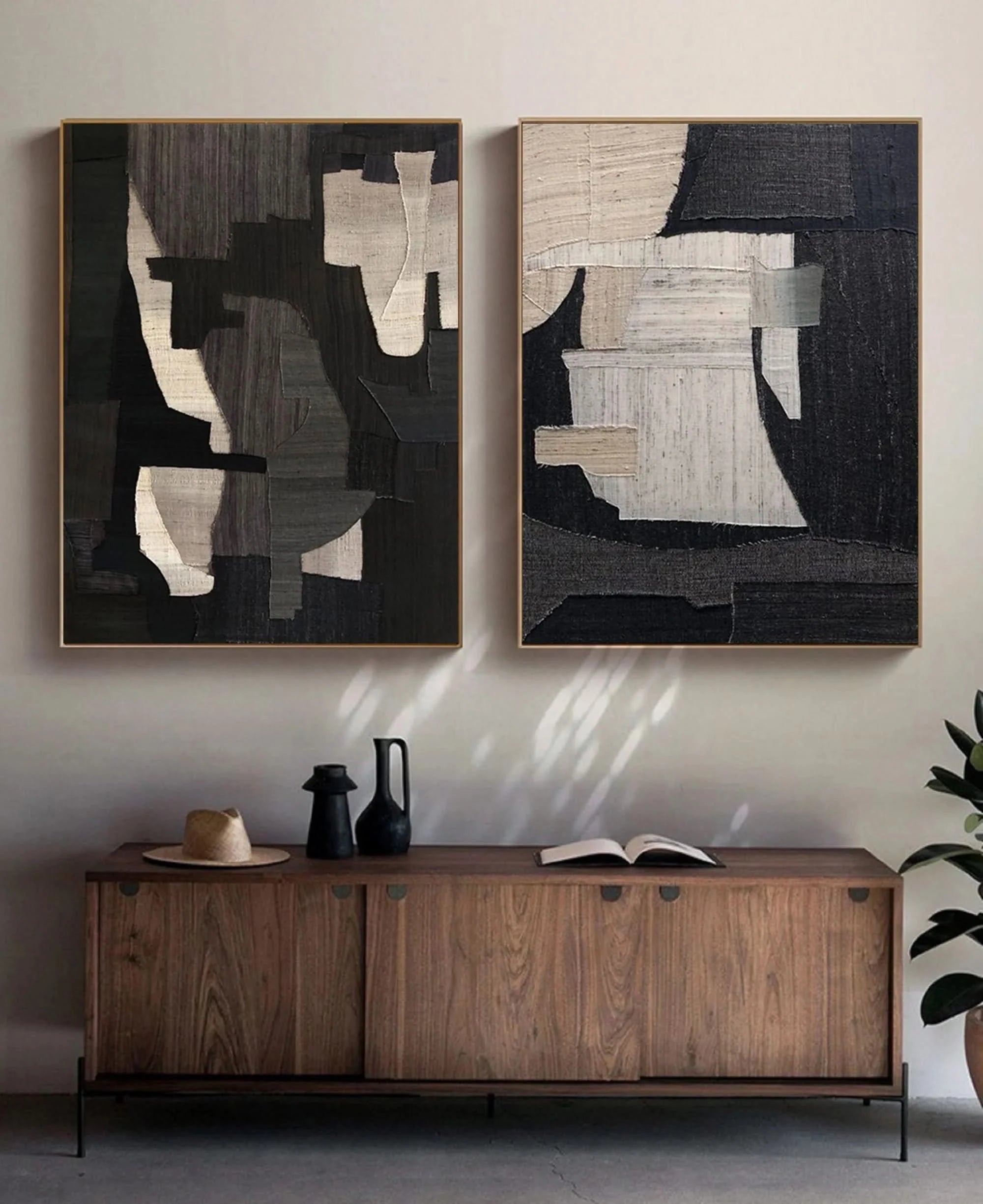 Geometric Wabi Sabi Abstract Painting Set of 2 for Room Decor