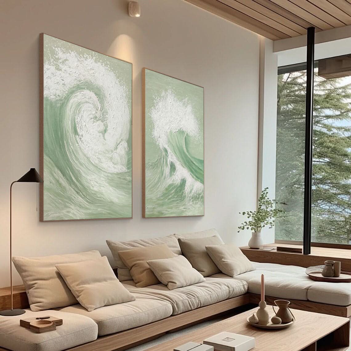Green & White Abstract Painting SET OF 2 #AVG 034