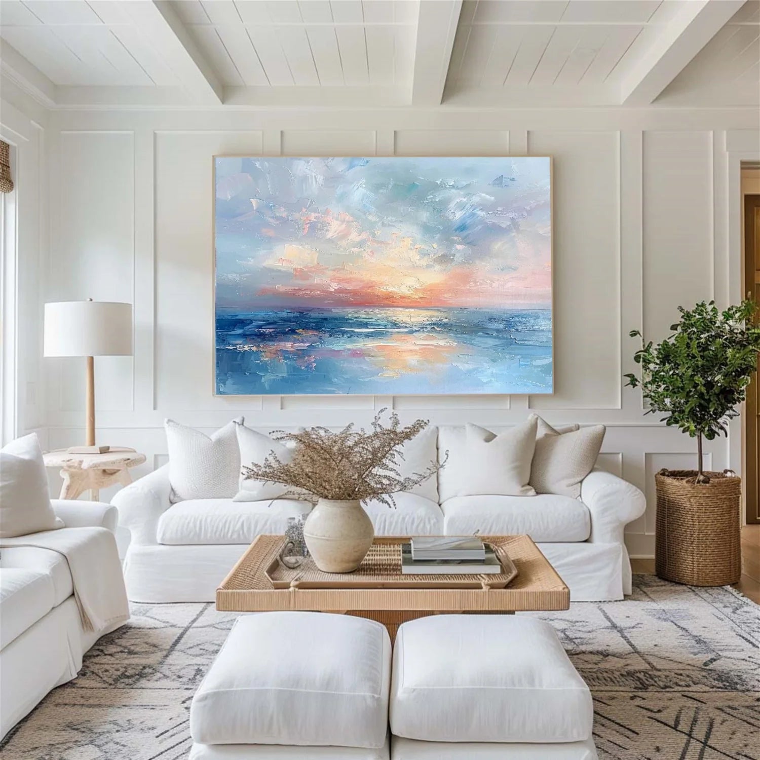 Colorful Ocean And Sky Abstract Textured Canvas Art #OS 296