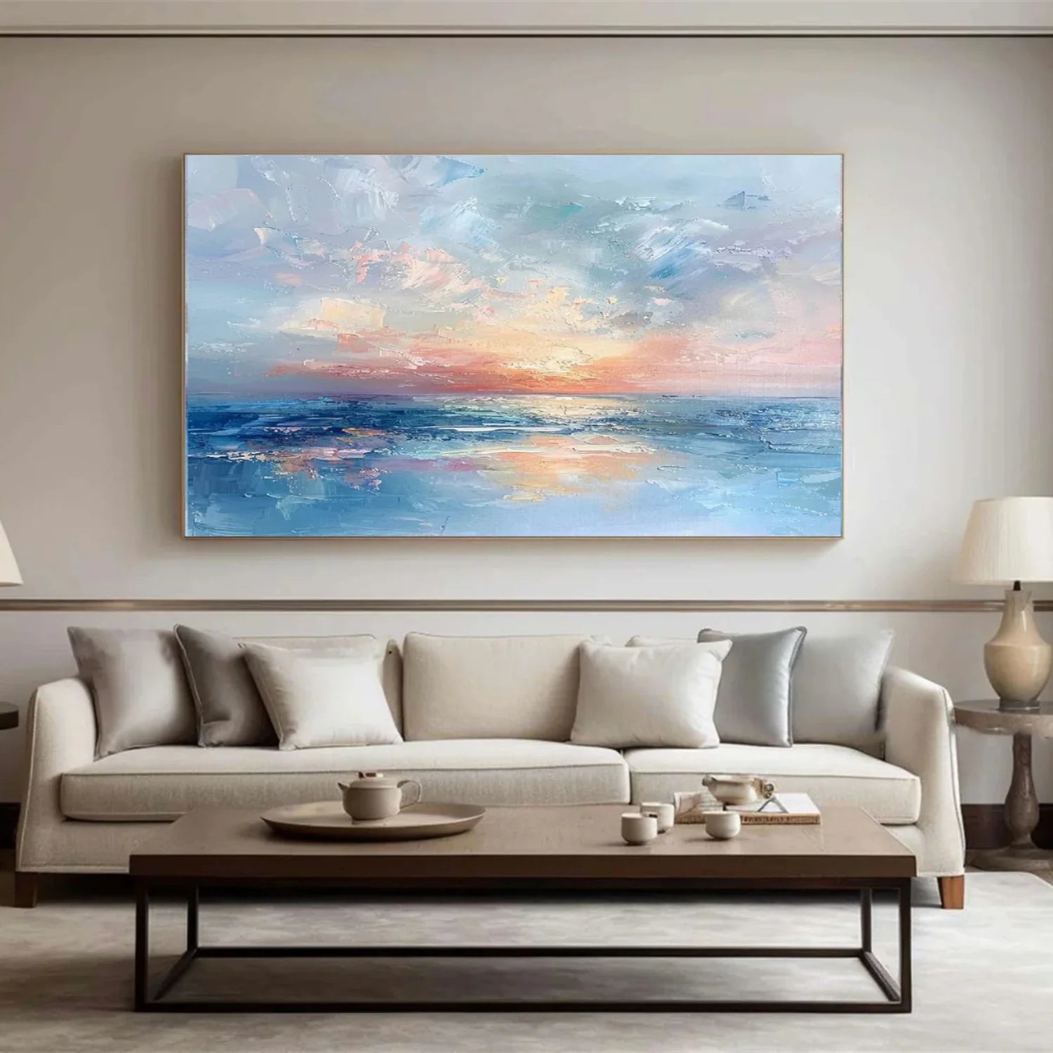 Colorful Ocean And Sky Abstract Textured Canvas Art #OS 296
