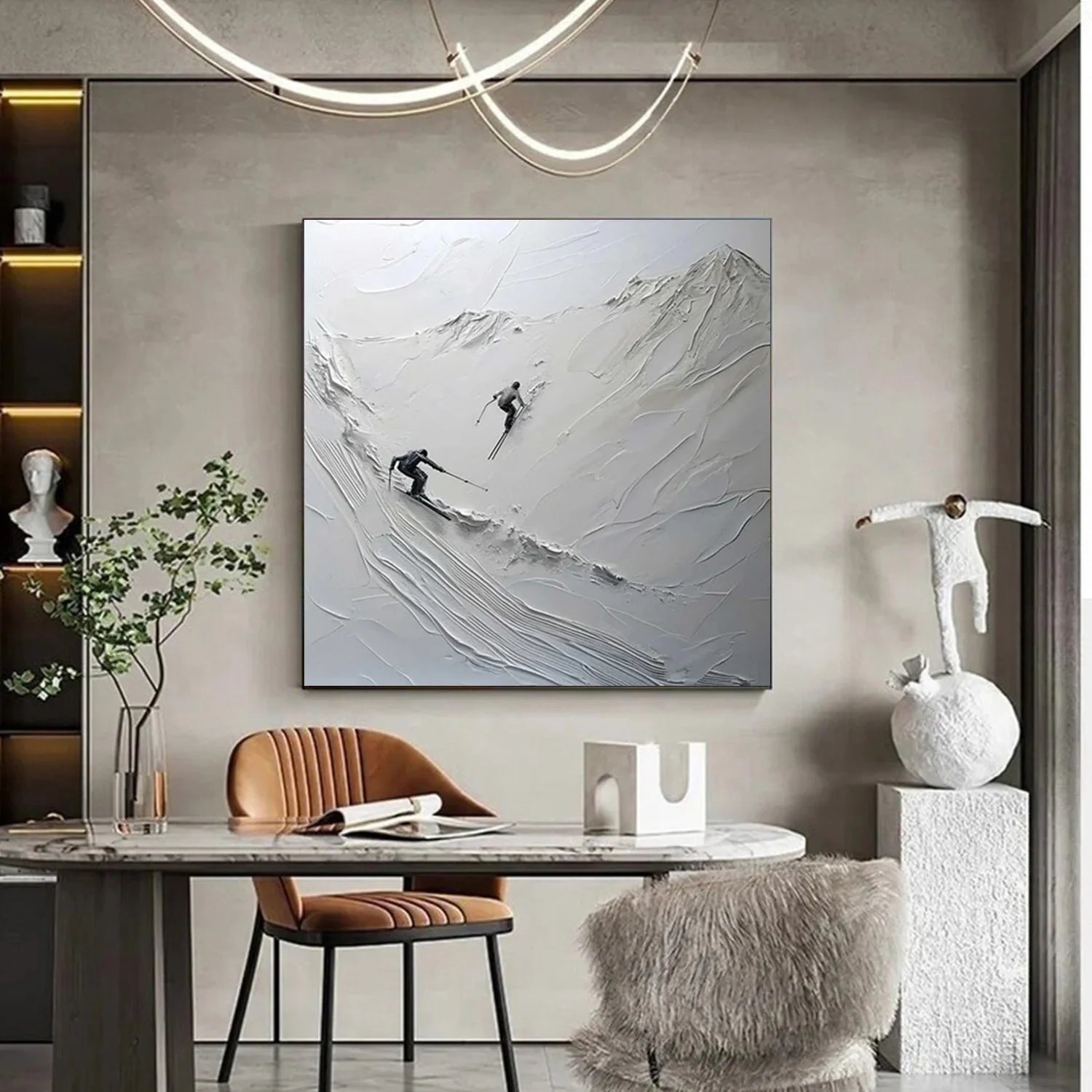 Skiing Sport Art Textured Painting Canvas #SP 047
