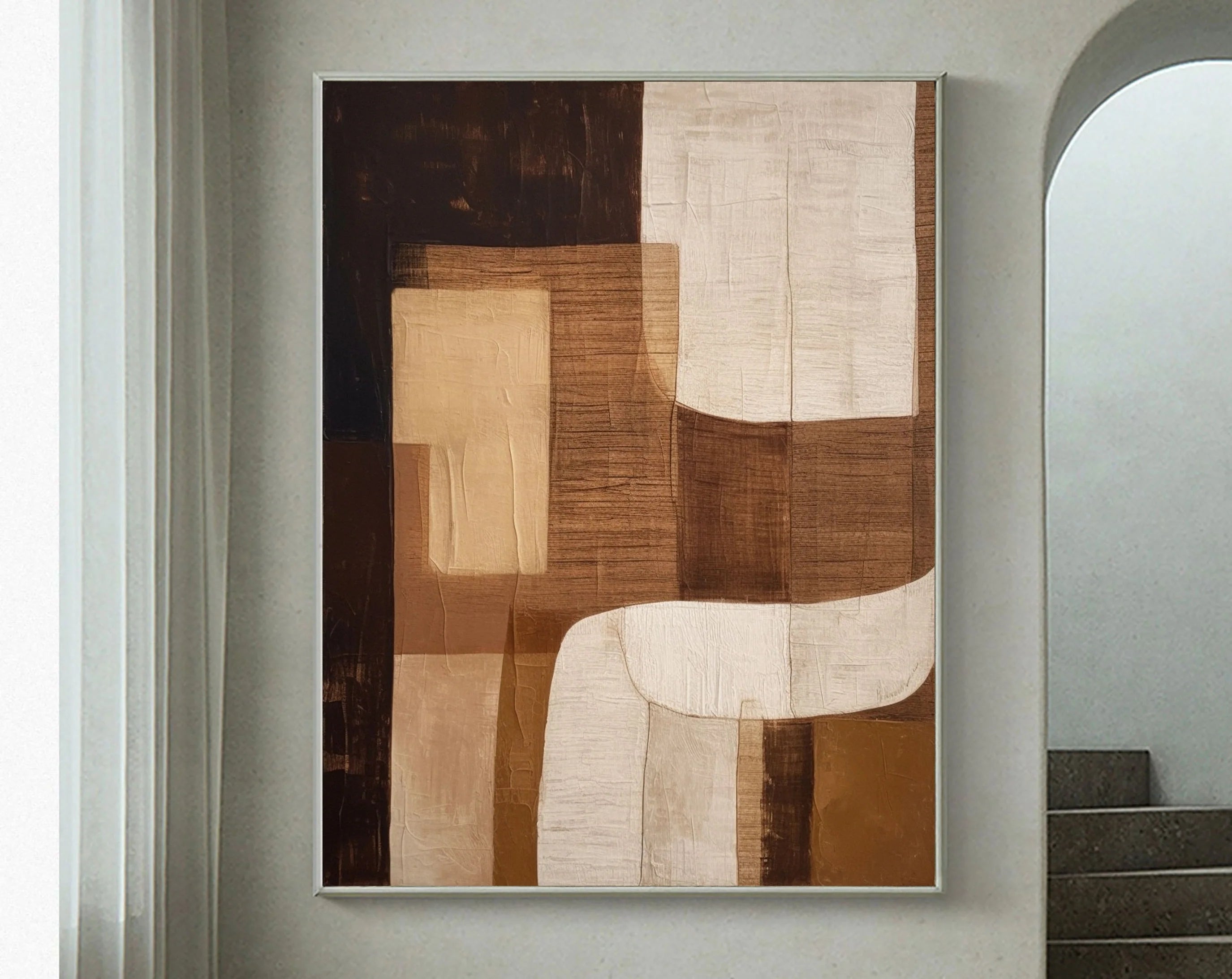 Eleanos Gallery Tan and Brown Wabi Sabi Big Canvas Abstract Wall Decor by Artist