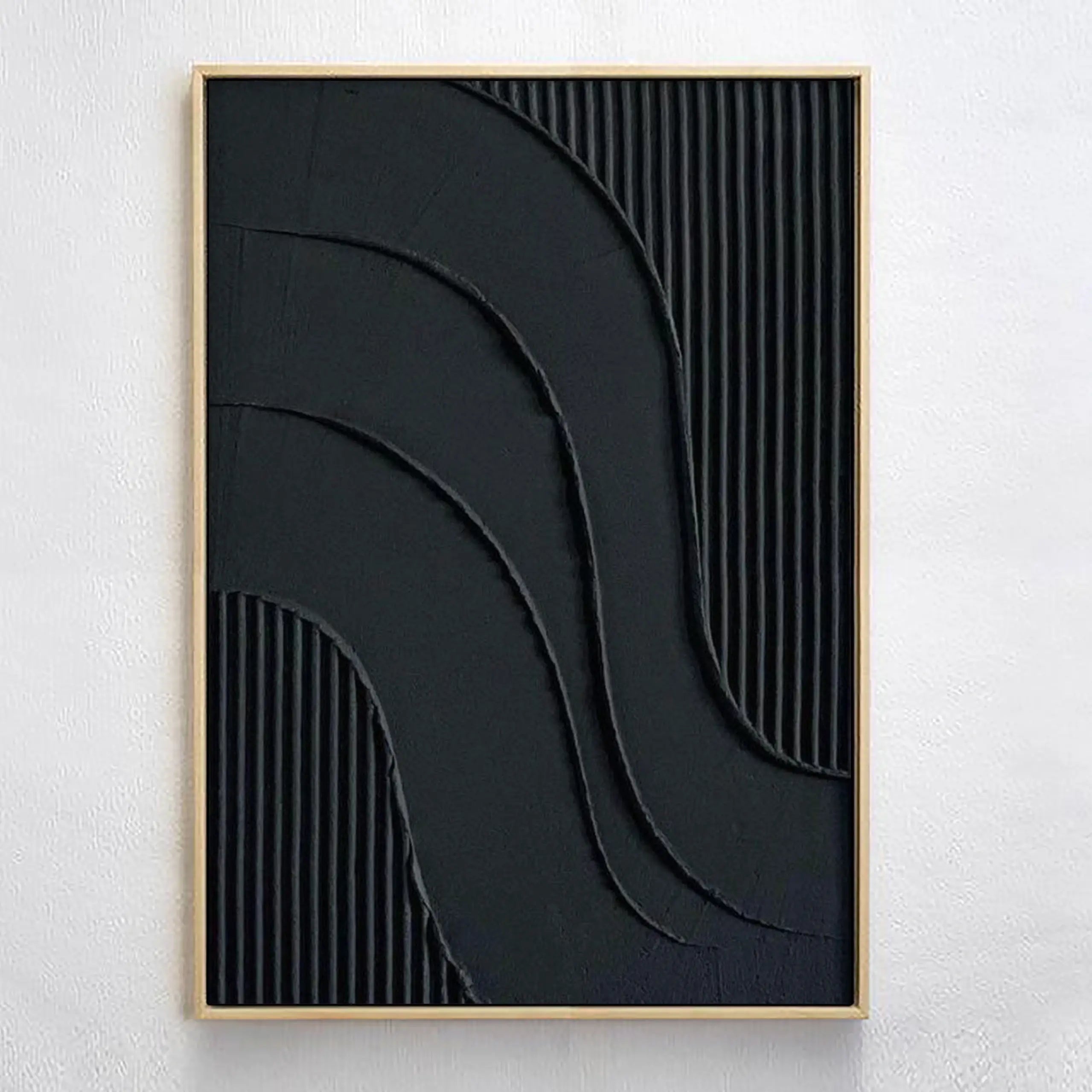 Black 3D Textured Minimalist Original Handcrafted Painting On Canvas Large Abstract Wall Art Luxury Modern Home Decor