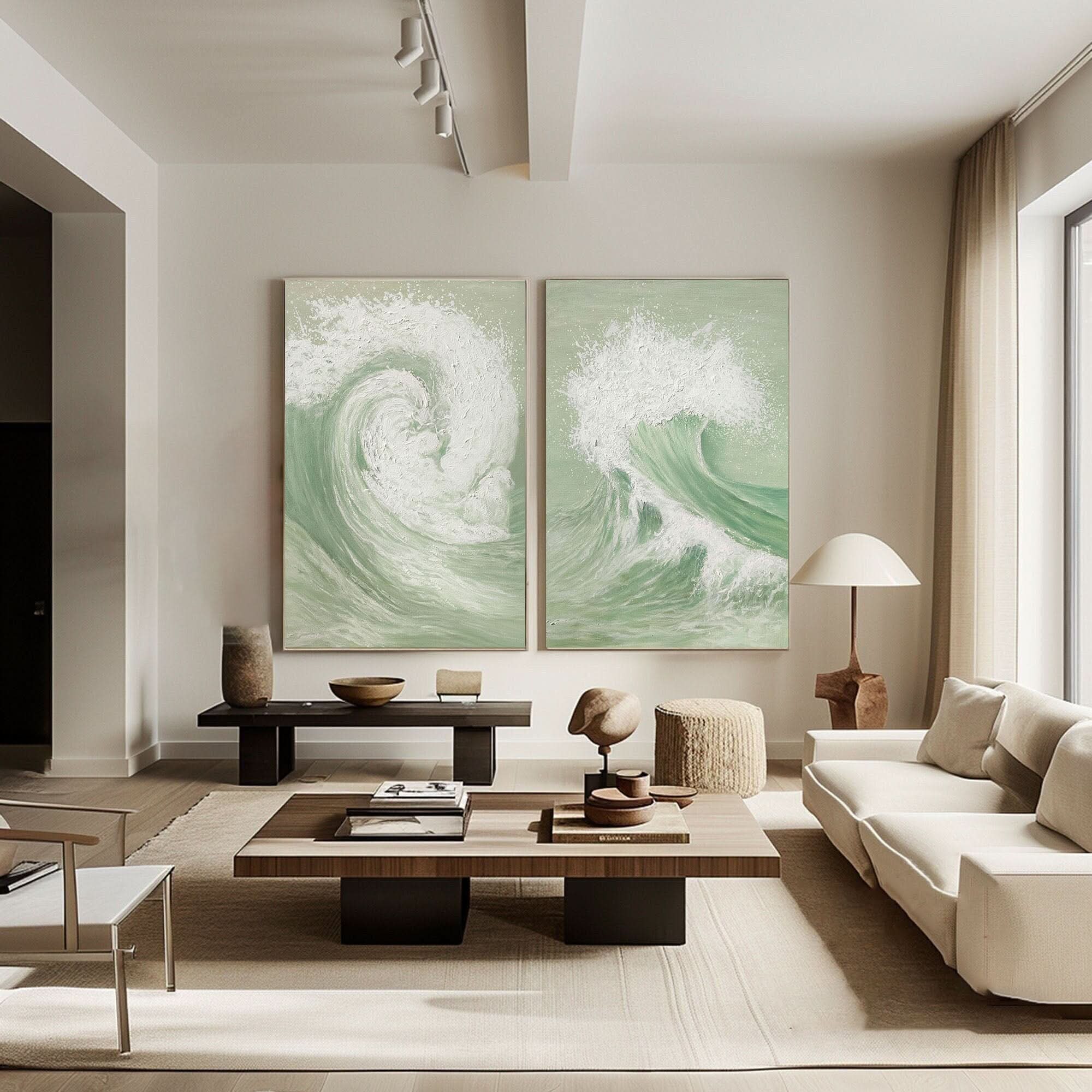 Green & White Abstract Painting SET OF 2 #AVG 034