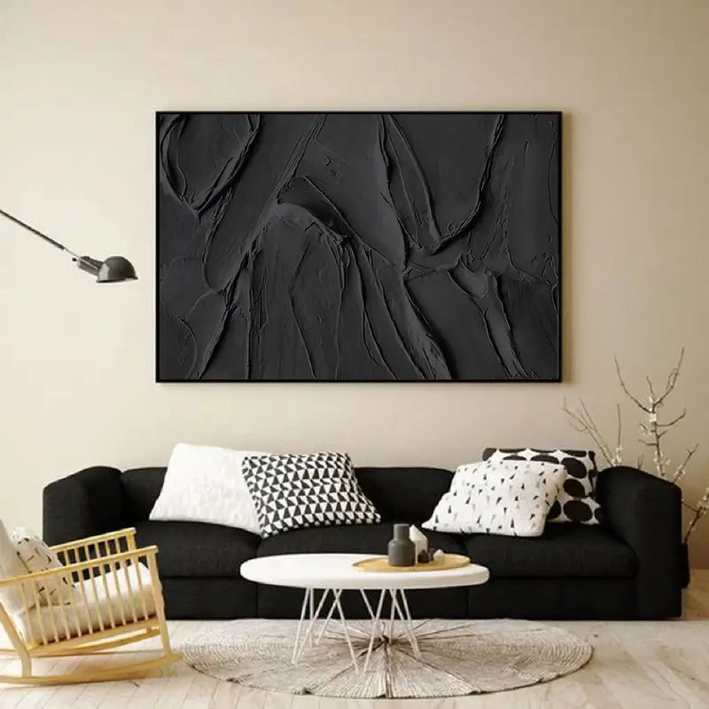 Black Plaster Art Minimalist Textured Painting #MZ020