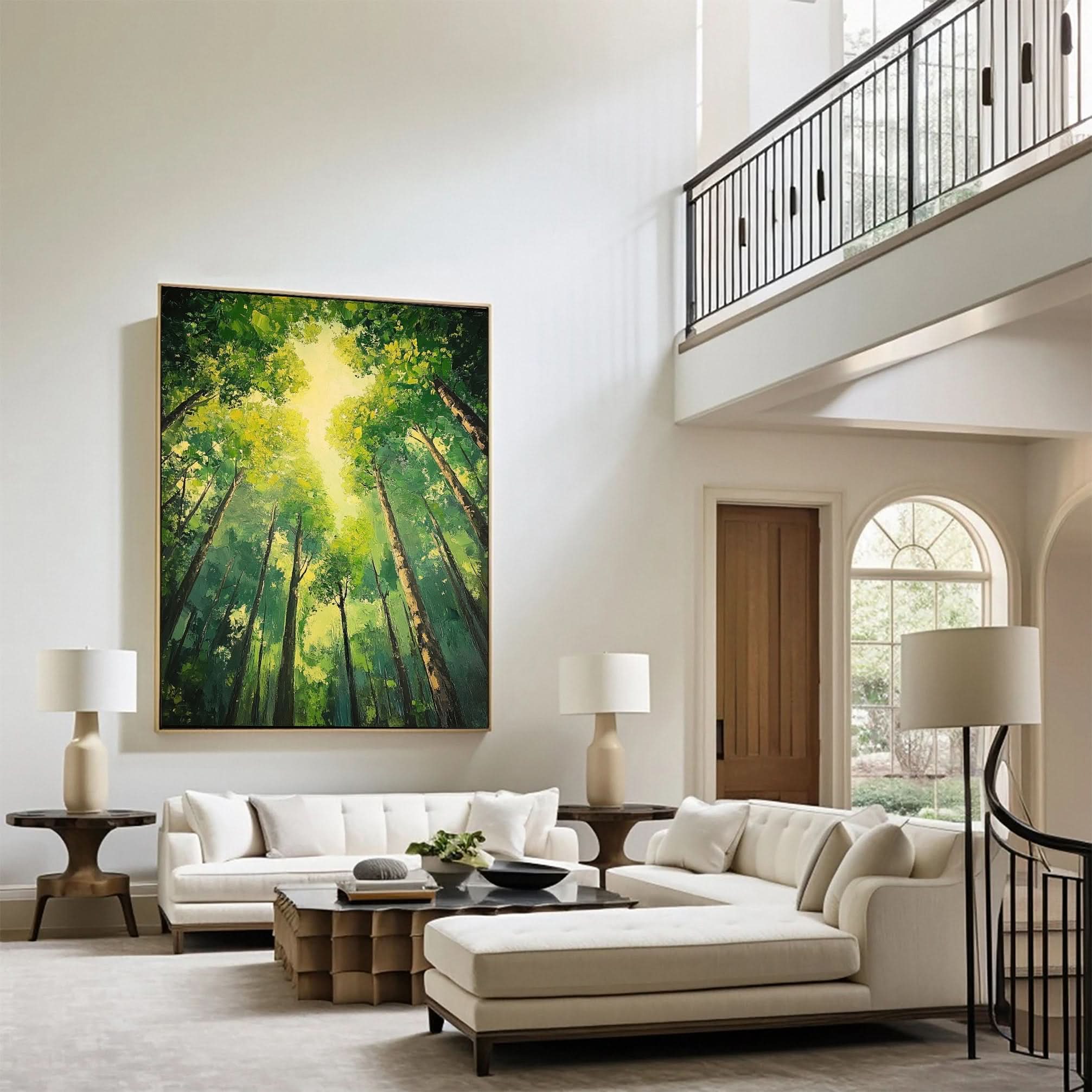 Vibrant Forest Landscape Painting Large Tree Canvas Art #FT 045
