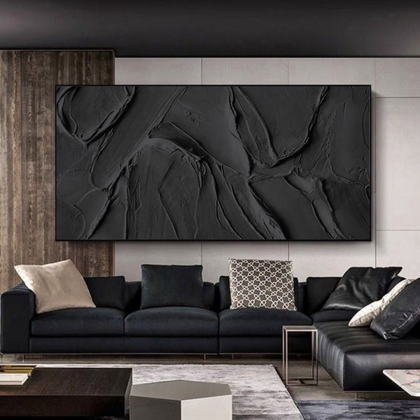Black Plaster Art Minimalist Textured Painting #MZ020