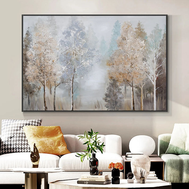 Misty Abstract Forest Painting in Autumn Tones