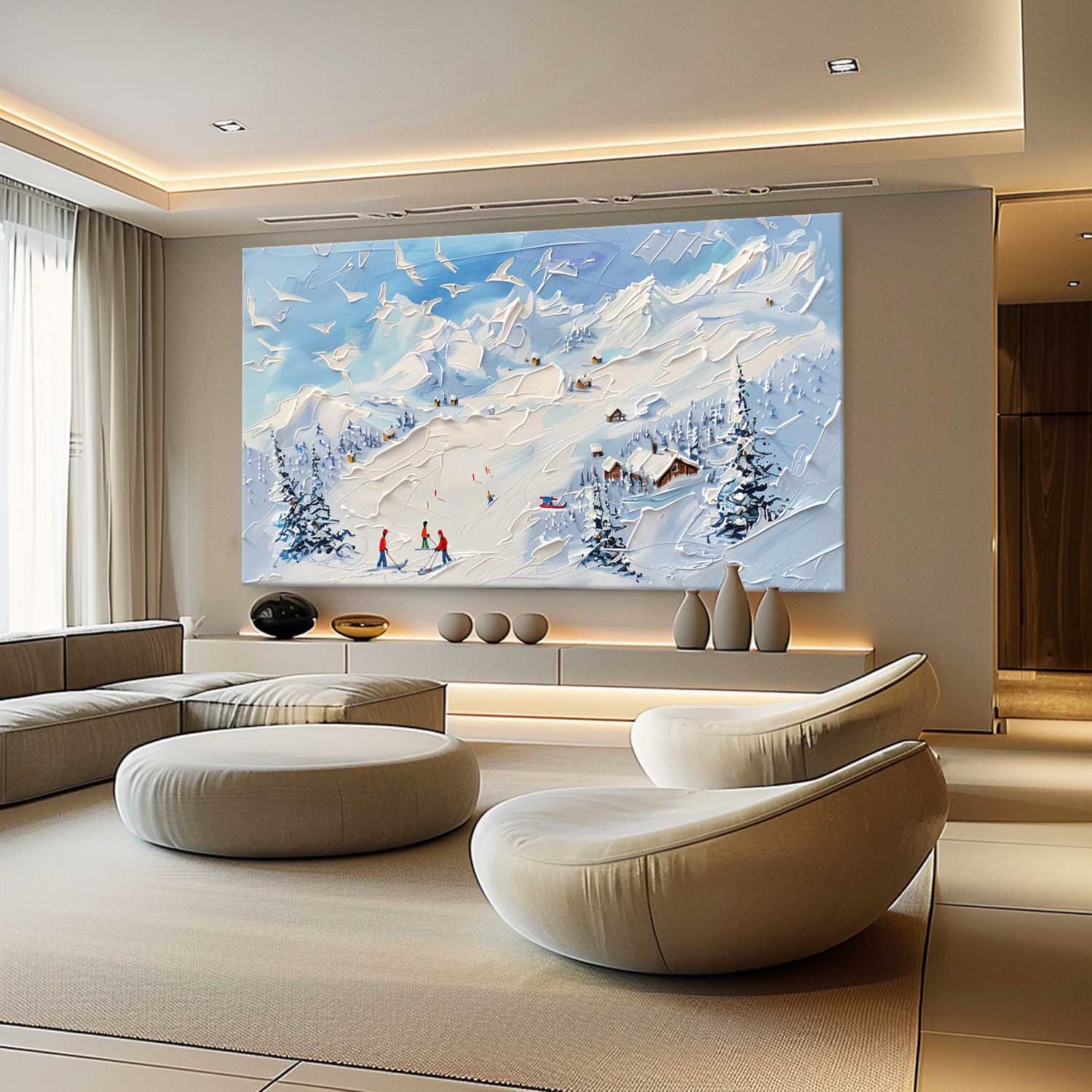 Large 3D White and Blue Snow Mountain Landscape Texture Painting Snow Mountain Texture Canvas Wall Art Decorative Painting