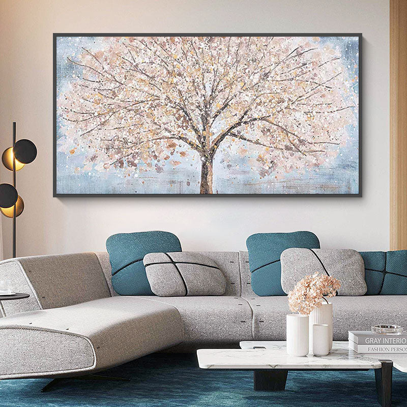 Old Day Dreams-Blooming Tree Oil Painting, Floral Landscape Wall Art for Home Decor