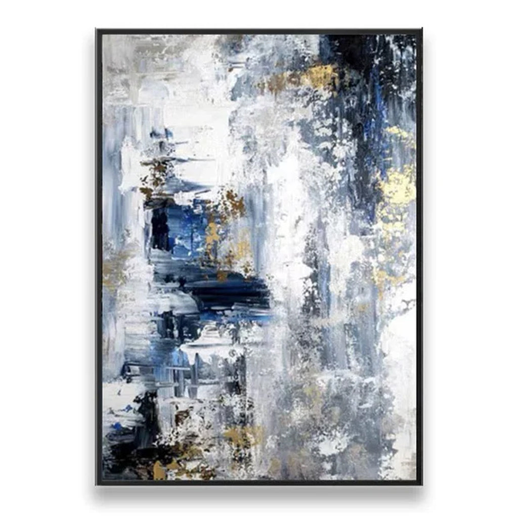 Urban Tranquility – Luxury Hand-Painted Abstract Canvas Art in Blue, Gray & Gold