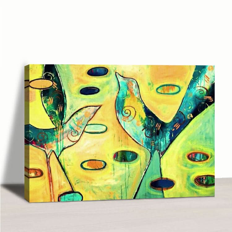 L'oiseau qui chante le matin - Peinture sur toile murale faite à la main représentant un oiseau