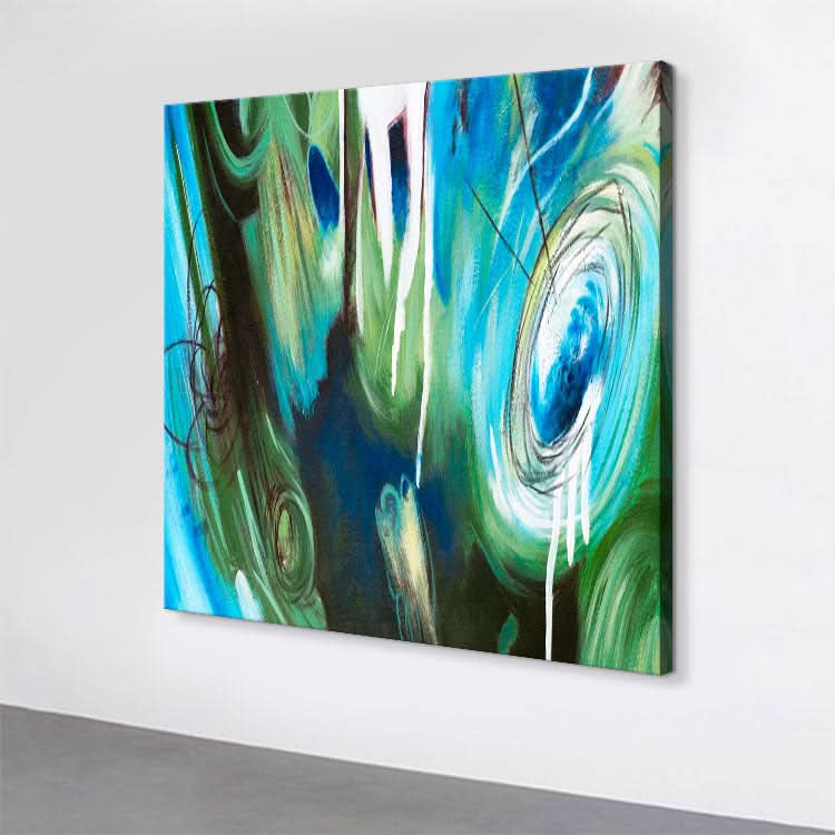 Peinture abstraite bleue Peinture abstraite bleue et verte Art sur toile Peinture moderne | Magie 3D