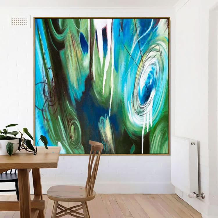 Peinture abstraite bleue Peinture abstraite bleue et verte Art sur toile Peinture moderne | Magie 3D