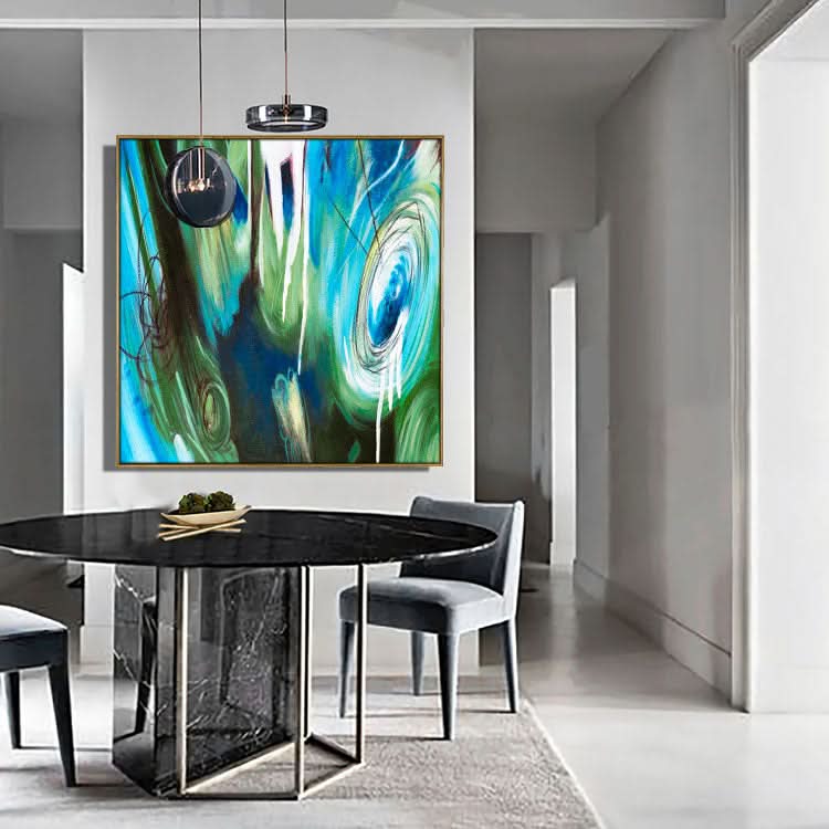 Peinture abstraite bleue Peinture abstraite bleue et verte Art sur toile Peinture moderne | Magie 3D