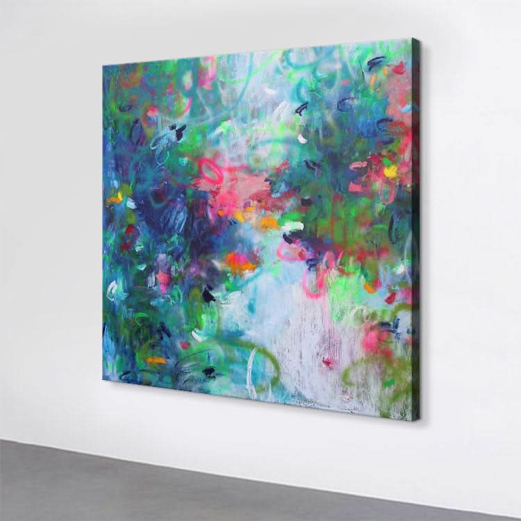 Art abstrait bleu Peinture verte Peinture originale Art contemporain Peintures modernes Grandes | Art minimaliste