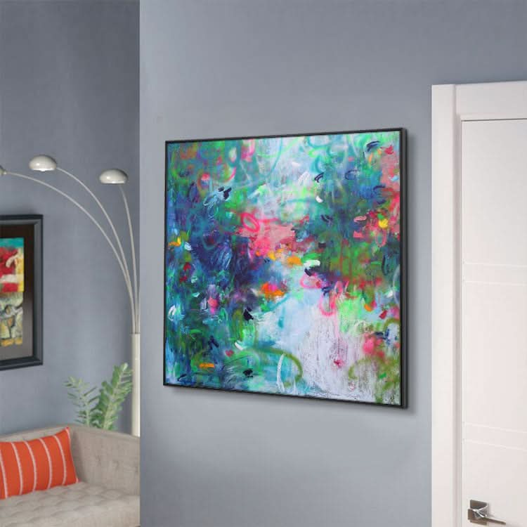 Art abstrait bleu Peinture verte Peinture originale Art contemporain Peintures modernes Grandes | Art minimaliste