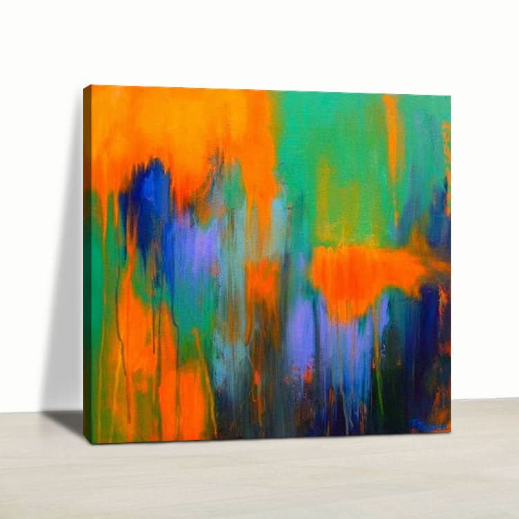 Grande peinture acrylique Peinture abstraite Peinture orange Peinture verte Art contemporain Texture | Brûler