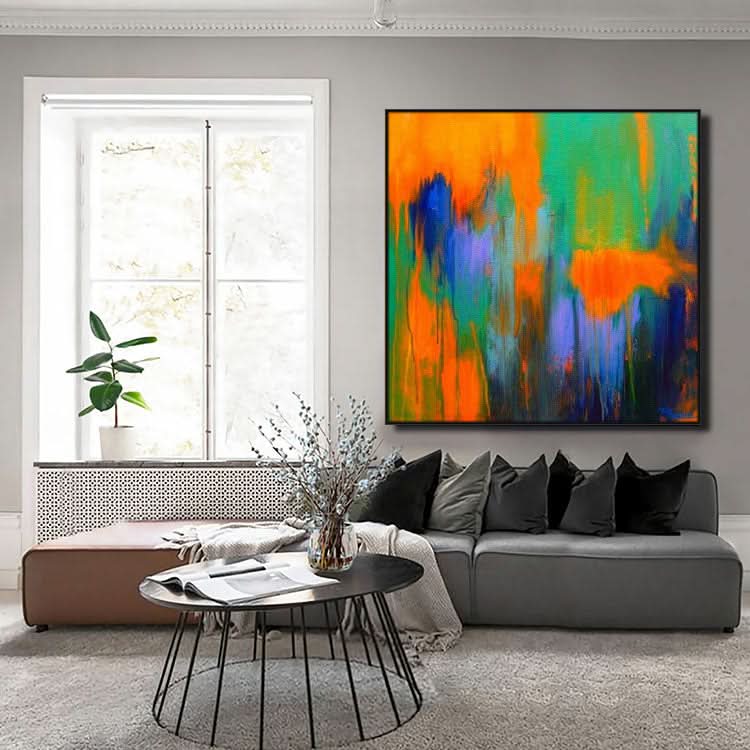 Grande peinture acrylique Peinture abstraite Peinture orange Peinture verte Art contemporain Texture | Brûler