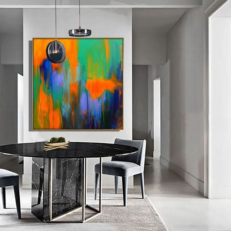 Grande peinture acrylique Peinture abstraite Peinture orange Peinture verte Art contemporain Texture | Brûler