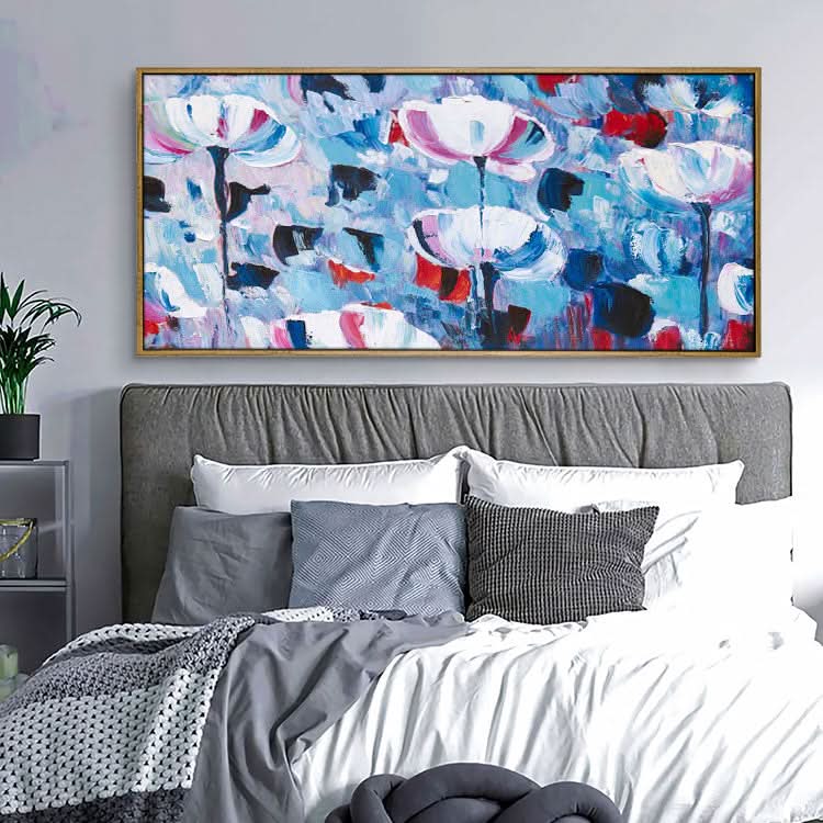 Extra Large Abstract Oil Painting Living Room Original Art Painting White And Red Painting BLue Painting | The beauty of the flowers