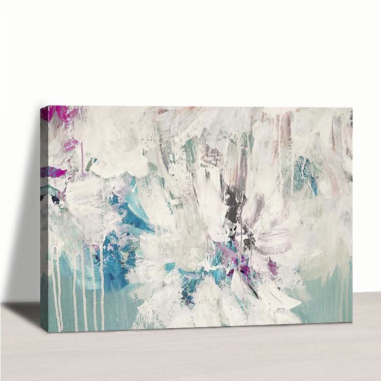 Tableau mural beige, toile bleue, peinture acrylique abstraite | Phenix