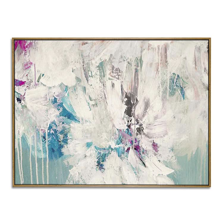 Tableau mural beige, toile bleue, peinture acrylique abstraite | Phenix