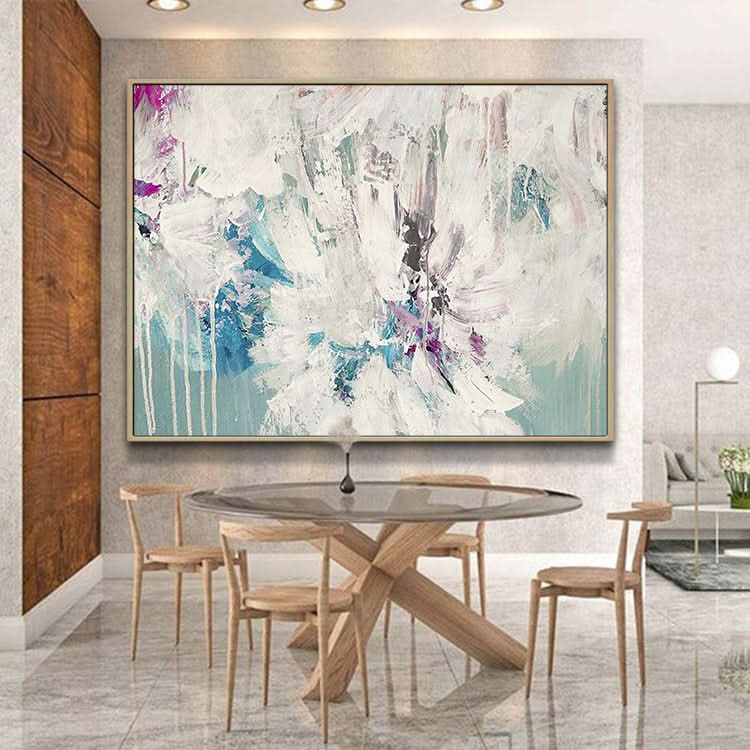 Tableau mural beige, toile bleue, peinture acrylique abstraite | Phenix