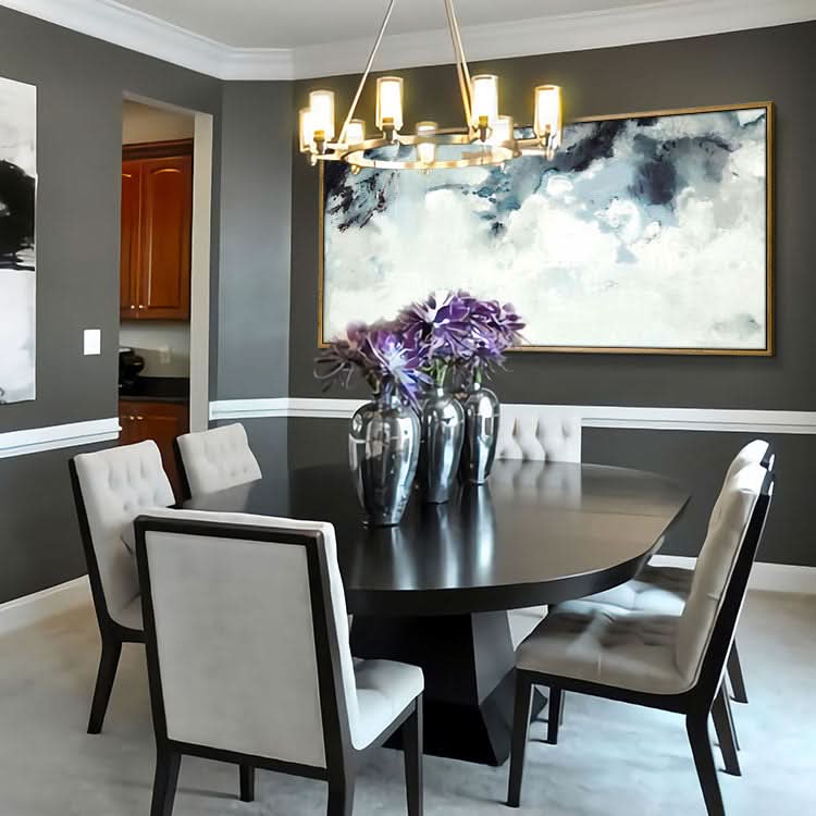 Peinture à la main Peinture d'art originale Grande toile Art Peinture acrylique moderne Peinture en noir et blanc | Nuages