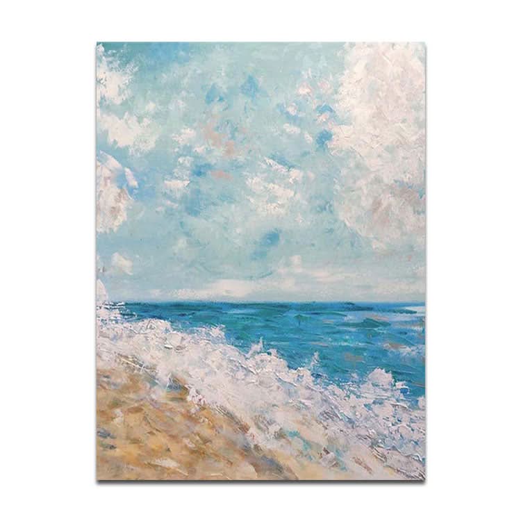 Les vagues se sont précipitées contre le rivage - Peinture à l'huile sur toile faite à la main représentant une plage