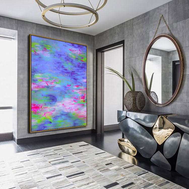 Lotus Pond - Hand Painting Flower Canvas Wall Art Lotus Floral Oil Painting