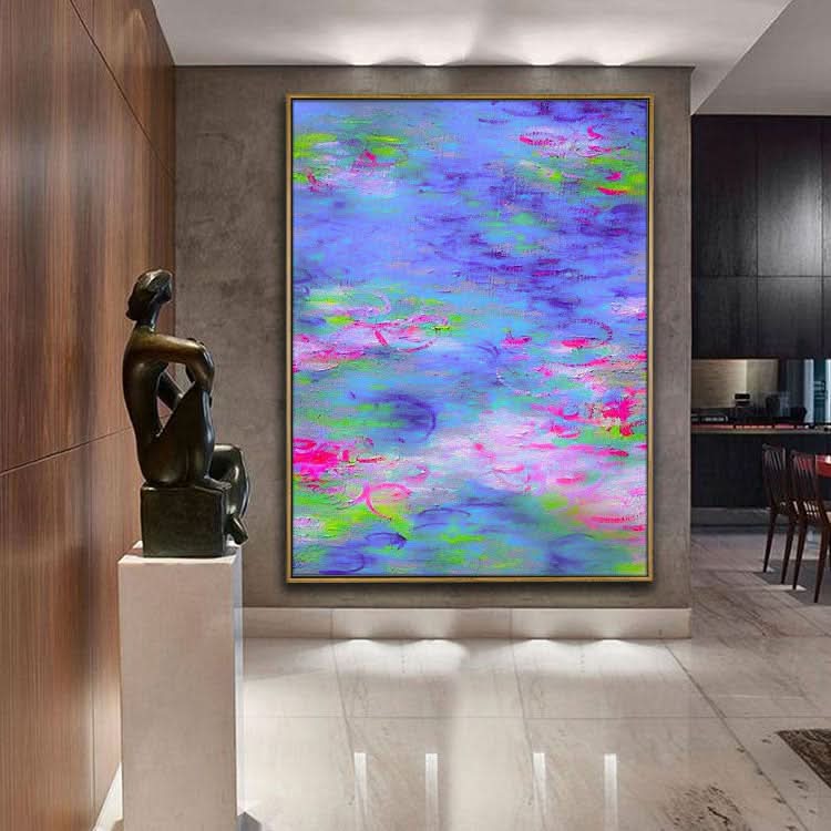 Lotus Pond - Hand Painting Flower Canvas Wall Art Lotus Floral Oil Painting