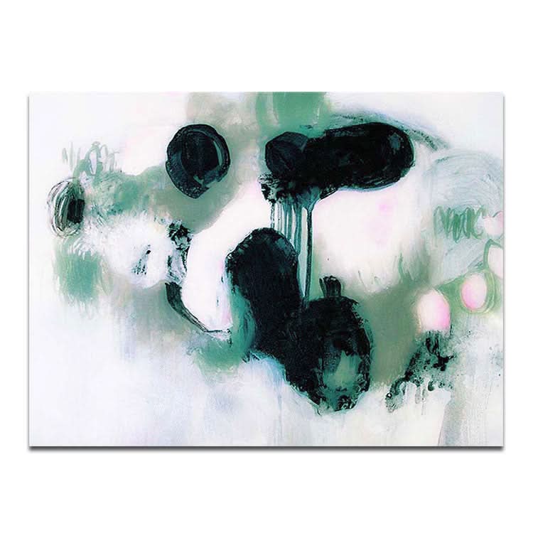 Grande peinture abstraite en noir, vert et blanc | Vol