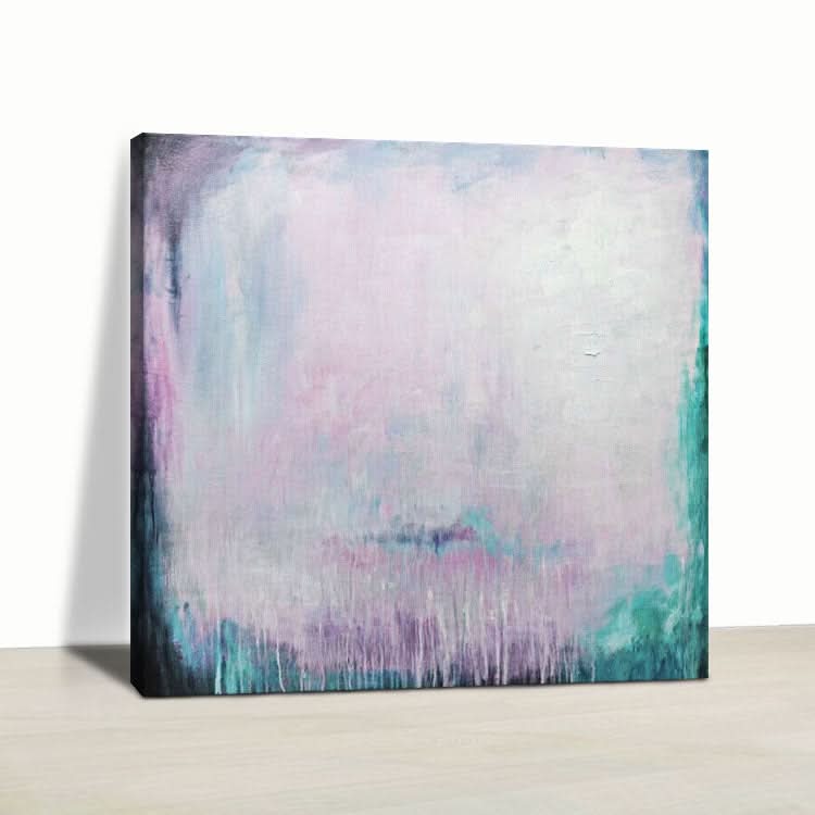 Peinture à l'huile abstraite peinte à la main Peintures modernes Grande chambre Peinture bleu clair et blanc | L'île derrière le rideau d'eau
