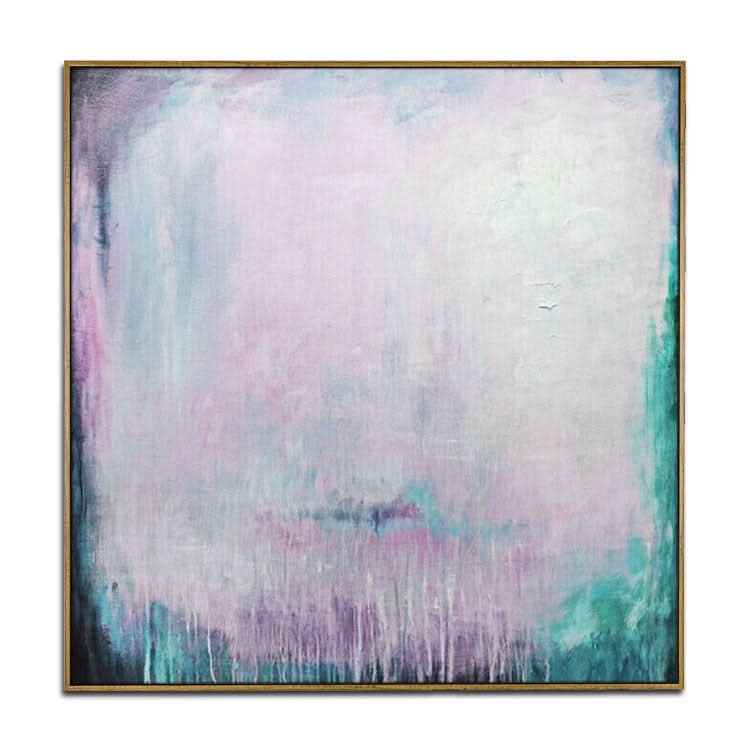 Peinture à l'huile abstraite peinte à la main Peintures modernes Grande chambre Peinture bleu clair et blanc | L'île derrière le rideau d'eau