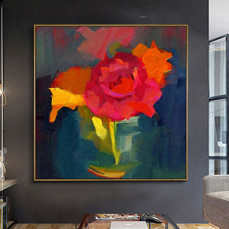 Oil Painting Handmade Oil Painting Original Modern Paintings Large Canvas Wall Art Red Green Wall Art Painting | Vase with Flowers