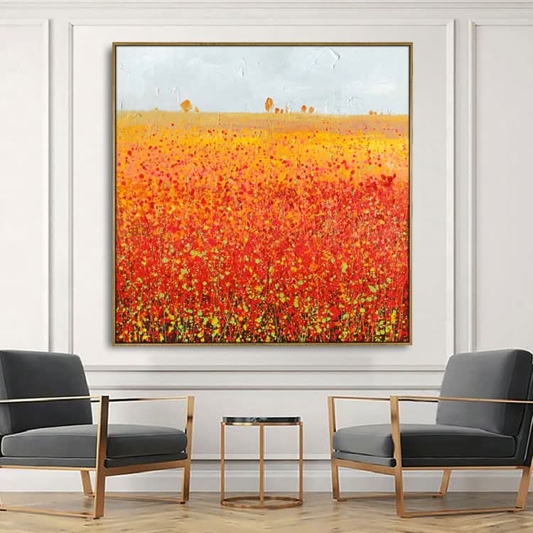 Red Painting Large Painting Canvas Hand Painting Oil Canvas Bedroom Painting Modern | Sea of flowers