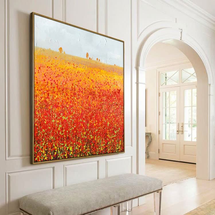 Red Painting Large Painting Canvas Hand Painting Oil Canvas Bedroom Painting Modern | Sea of flowers