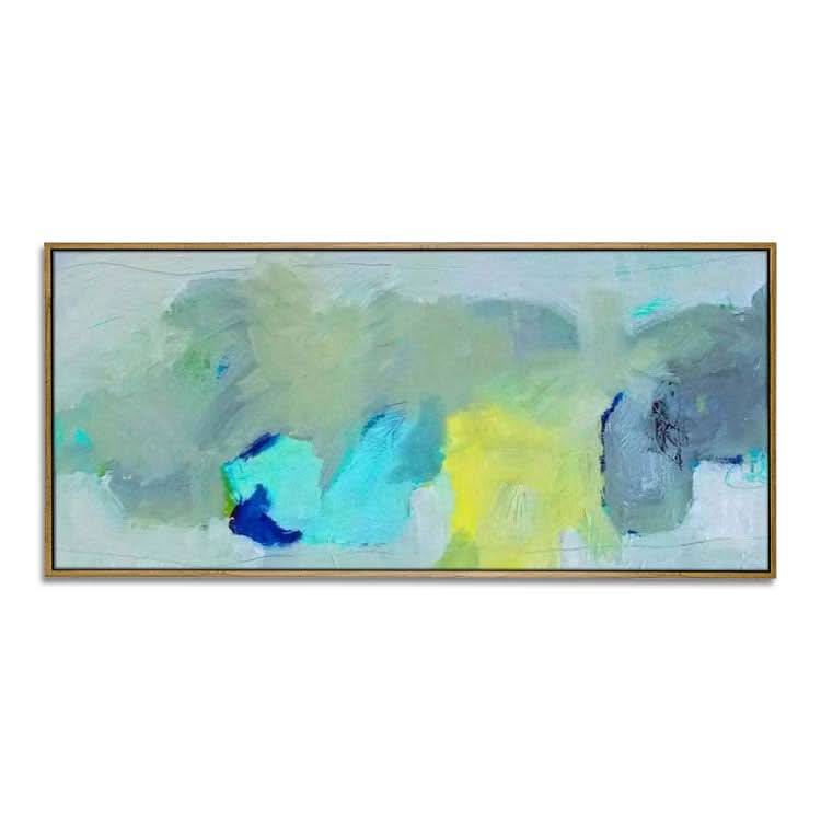 Peinture sur toile abstraite moderne, Peinture à l'huile abstraite sur toile, Peinture à l'huile sur toile de grande taille, Salon, Peinture bleu clair, vert et jaune