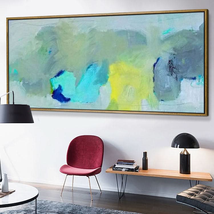 Peinture sur toile abstraite moderne, Peinture à l'huile abstraite sur toile, Peinture à l'huile sur toile de grande taille, Salon, Peinture bleu clair, vert et jaune
