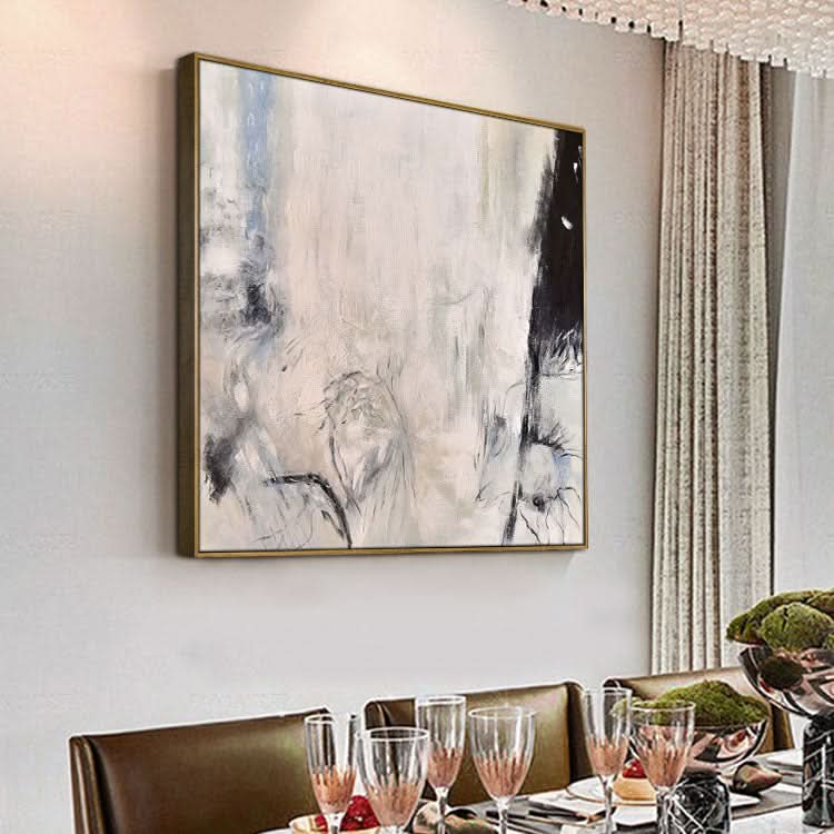 Grande peinture acrylique Peinture abstraite Peinture blanche Peinture noire Art contemporain Texture | Coulée de débris