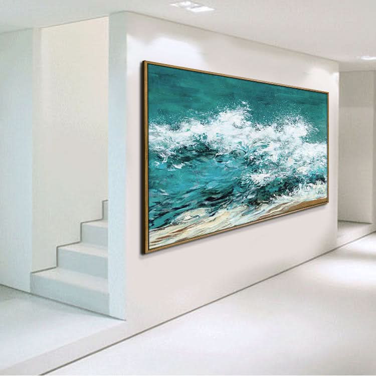 Vague déferlante - Peinture murale faite à la main représentant un paysage océanique sur toile imprimée
