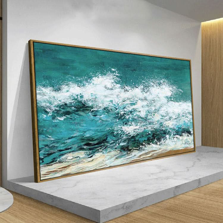 Vague déferlante - Peinture murale faite à la main représentant un paysage océanique sur toile imprimée