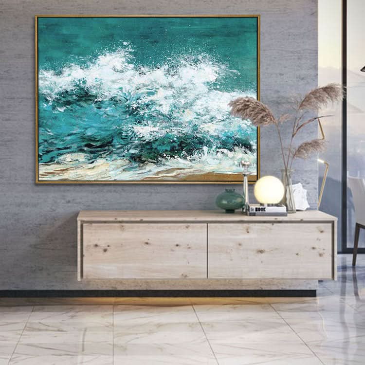 Vague déferlante - Peinture murale faite à la main représentant un paysage océanique sur toile imprimée