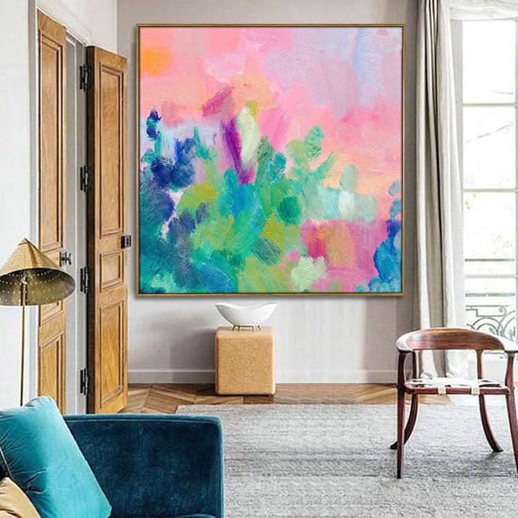 Peinture à l'huile originale faite à la main, grande toile, art de chambre à coucher, peinture rouge, peinture bleue, toile d'art verte | Les vicissitudes de la vie