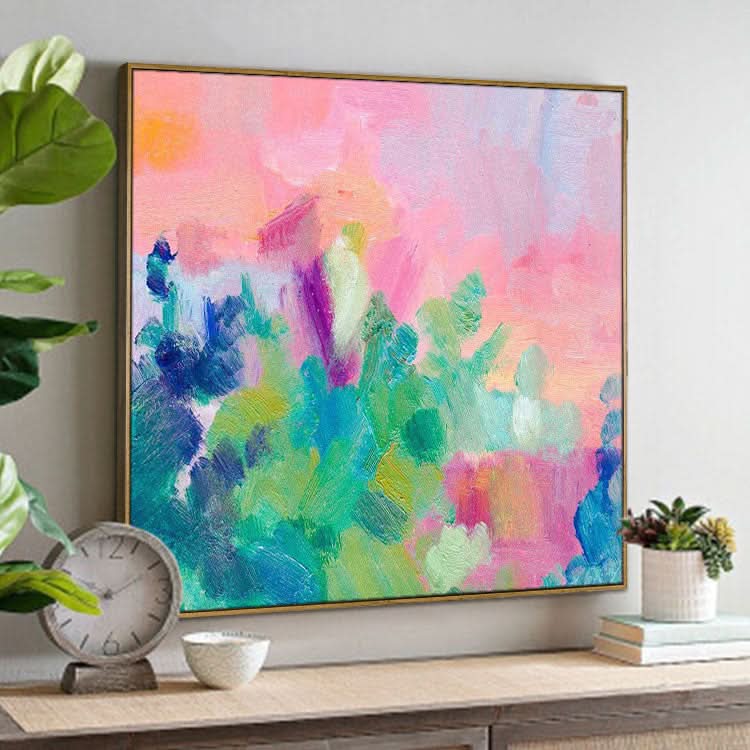 Peinture à l'huile originale faite à la main, grande toile, art de chambre à coucher, peinture rouge, peinture bleue, toile d'art verte | Les vicissitudes de la vie