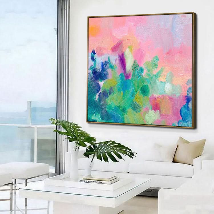 Peinture à l'huile originale faite à la main, grande toile, art de chambre à coucher, peinture rouge, peinture bleue, toile d'art verte | Les vicissitudes de la vie